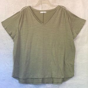 Light Olive Green Rhinestone Embellished V Neck Pullover Dressy Top